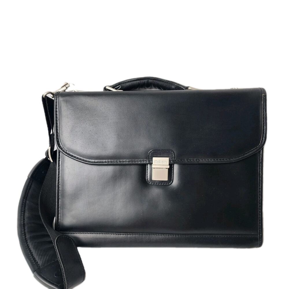 McKlein Black Leather Briefcase Laptop Messenger Bag with Shoulder Strap